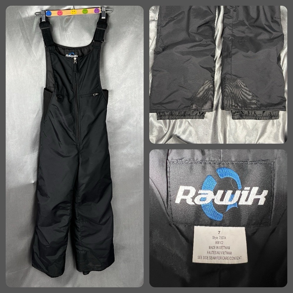 Rawik‎ Youth Size 7 Black Snow Ski Snowboard Bib Overalls Insulated Winter Pants